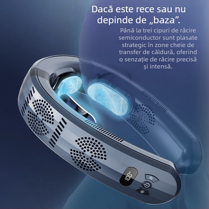 Ventilator fără lame pentru gât USB, răcire și încălzire, control inteligent al temperaturii, 3 viteze, baterie încorporată 6000mAh, motor fără perii