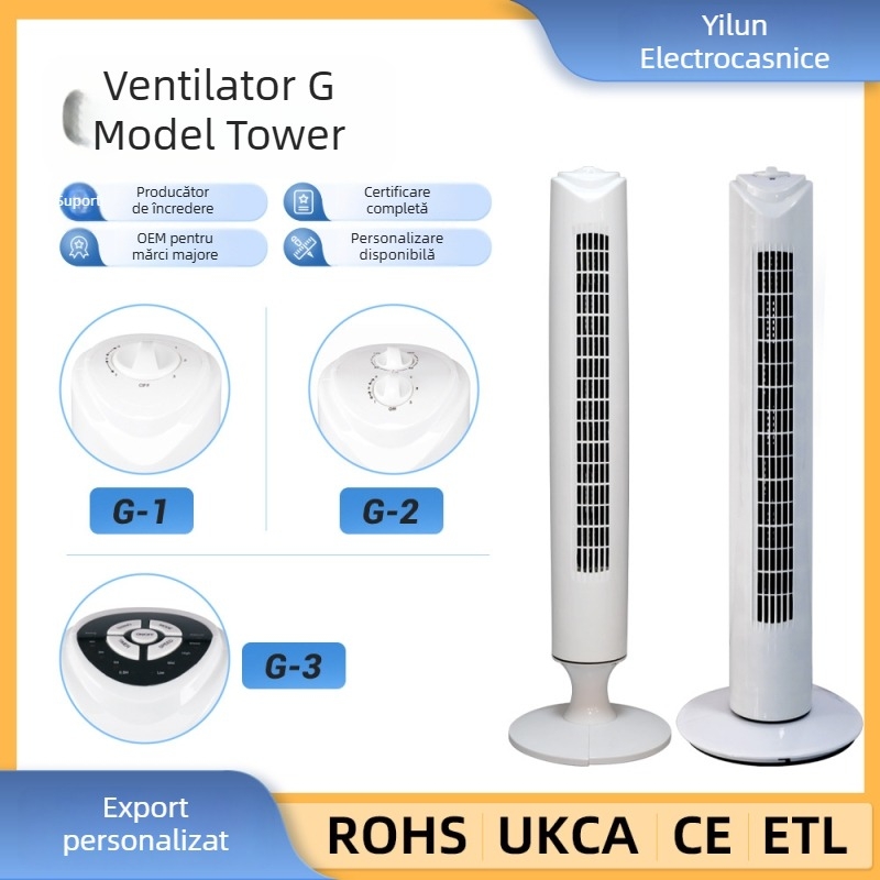 Ventilator turn fără lame pentru uz casnic, 110–127V AC, 45W, temporizator 2–8 ore, oscilant, telecomandă