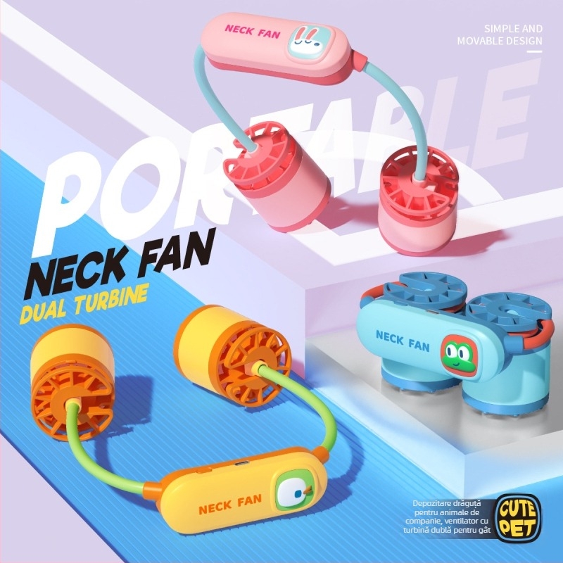 Ventilator pentru gât, fără palete, încărcare USB, 3 viteze, baterie încorporată 1200–2000 mAh