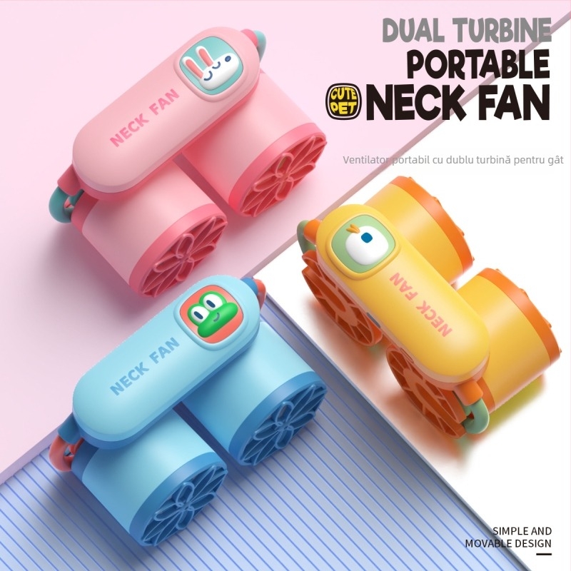 Ventilator pentru gât, fără palete, încărcare USB, 3 viteze, baterie încorporată 1200–2000 mAh