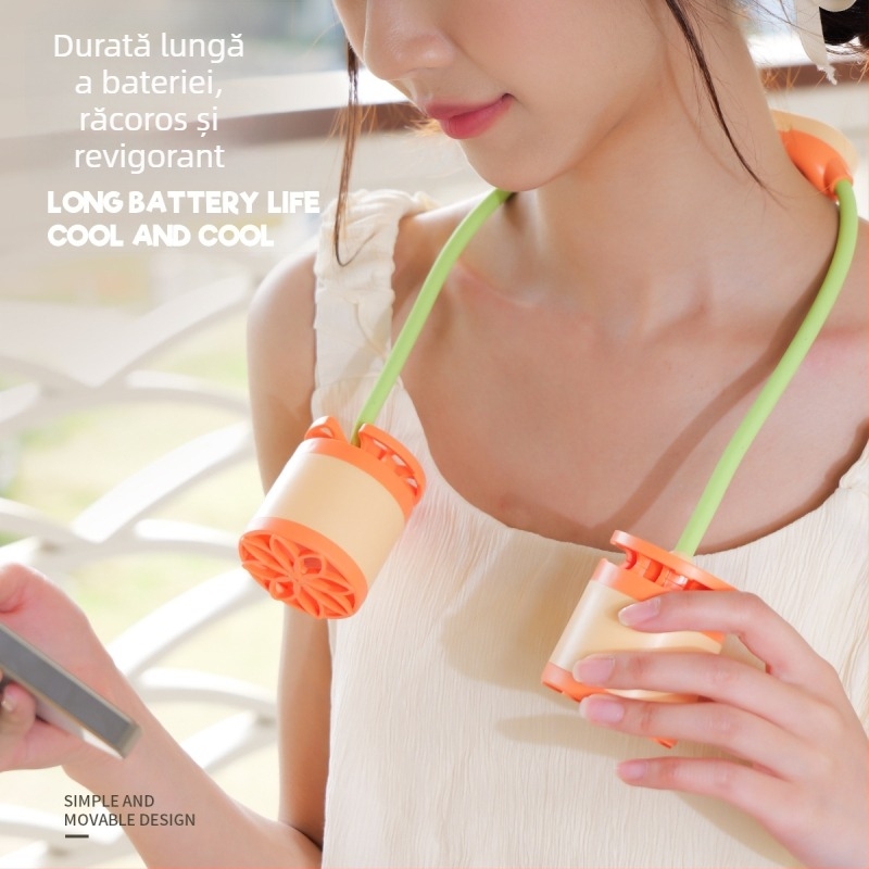 Ventilator pentru gât, fără palete, încărcare USB, 3 viteze, baterie încorporată 1200–2000 mAh