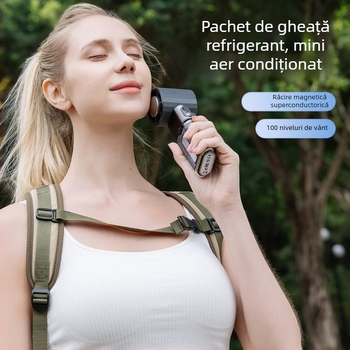 Ventilator de mână pentru răcire, cu baterie încorporată 4000–6000 mAh și USB power bank, motor brushless, răcire pe bază de semiconductori, zgomot 36–45 dB