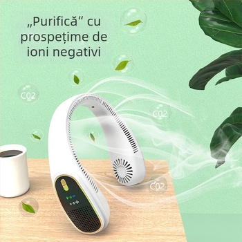 Ventilator pentru gât - fără palete, USB reîncărcabil, baterie 4000-6000 mAh, 3 viteze, liniștit sub 36 dB