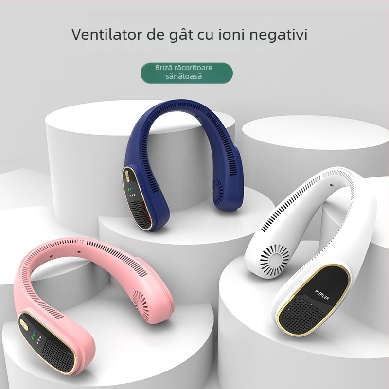 Ventilator pentru gât - fără palete, USB reîncărcabil, baterie 4000-6000 mAh, 3 viteze, liniștit sub 36 dB