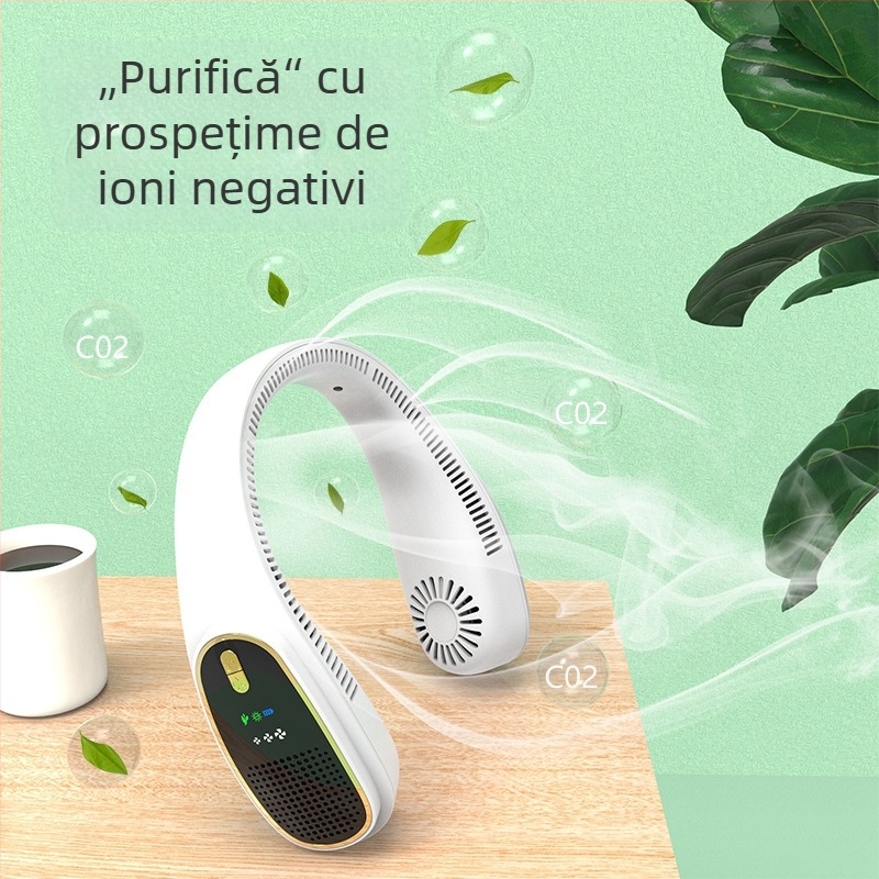 Ventilator pentru gât - fără palete, USB reîncărcabil, baterie 4000-6000 mAh, 3 viteze, liniștit sub 36 dB