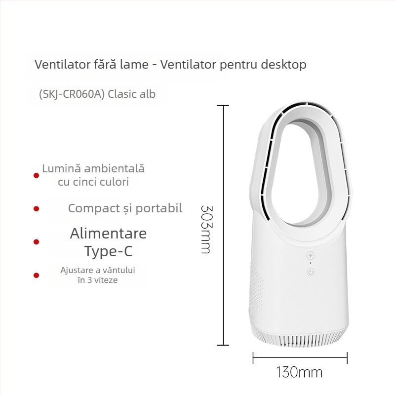 Ventilator tip turn fără palete, model 060A, alimentare USB 5V/6W, motor brushless, control cu ecran tactil
