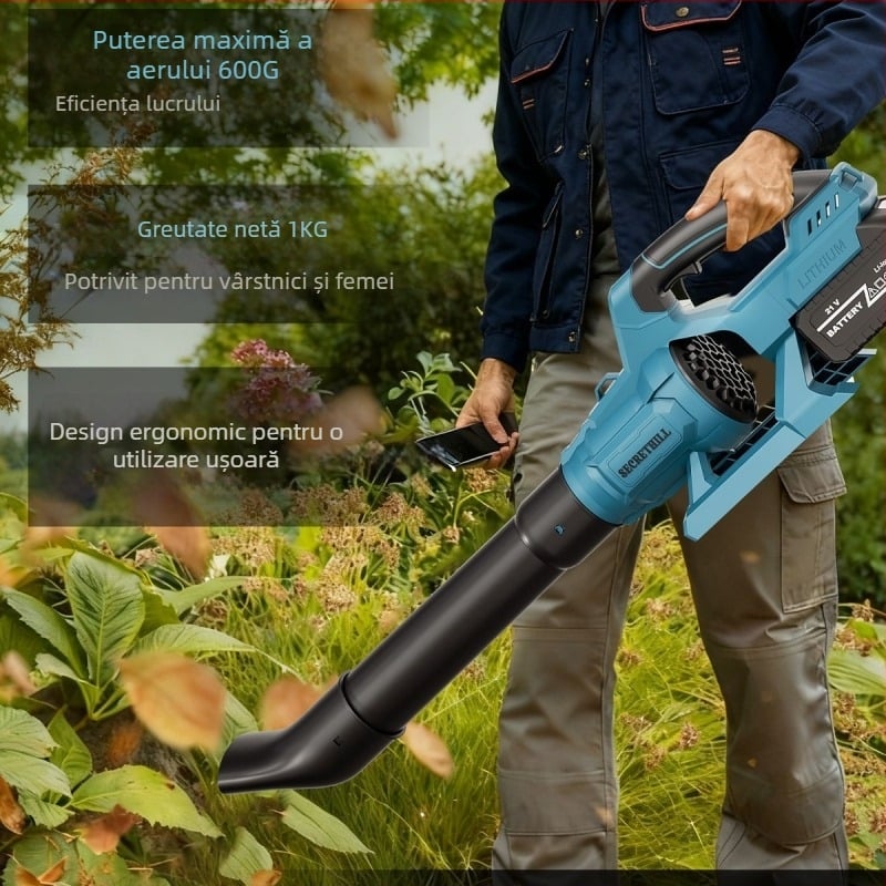 Suflător industrial cu baterie litiu-ion, 21V, fără vid, puternic