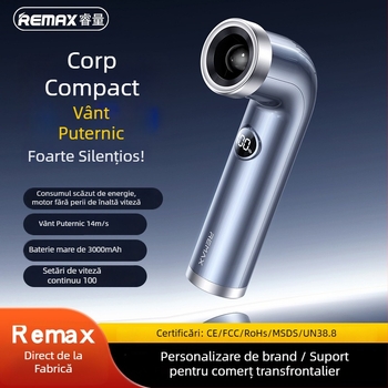 Remax Turbo Vortex ventilator de mână fără palete, USB reîncărcabil, 100 niveluri de viteză, foarte silențios sub 36 dB, baterie Li-ion încorporată 2000–4000 mAh