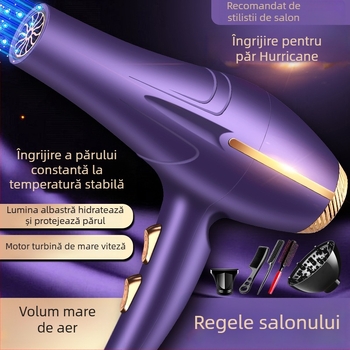 Uscător de păr pentru salon, 1200W, 220V, motor cu perii, lumină albastră, aer cald și rece