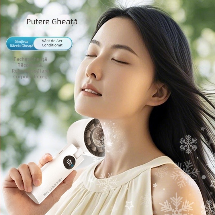 Ventilator de mână USB fără palete, cu baterie încorporată de 2000-4000 mAh, 5 viteze, zgomot redus (<36 dB), carcasă ABS, cu cârlig