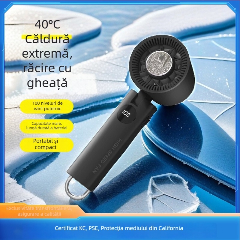 Ventilator de mână USB fără palete, cu baterie încorporată de 2000-4000 mAh, 5 viteze, zgomot redus (<36 dB), carcasă ABS, cu cârlig