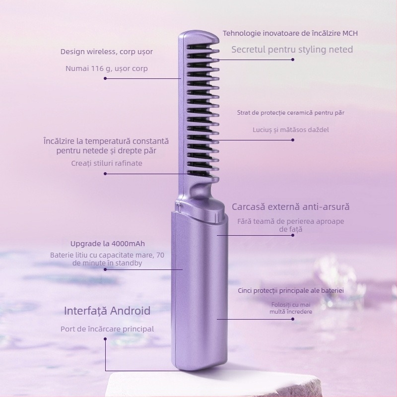Ondulator de păr cu ioni negativi, fără fir, încălzire turmalin-ceramică, tambur 31 mm+, control temperatură în 15 niveluri