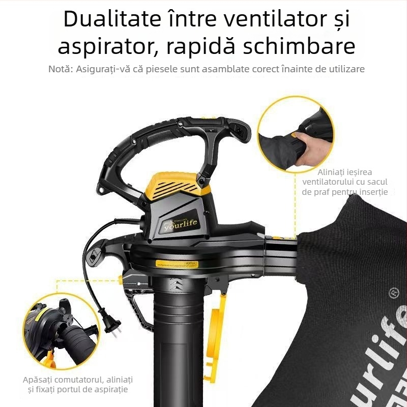 Hongrui Suflător de frunze pentru grădină, aspirator cu tocător – 240V, alimentare la priză, Seria 01