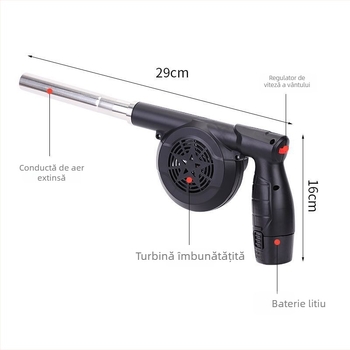 Ventilator pentru grătar exterior, 21V, reîncărcabil, wireless, montat în mașină, aprinderea focului