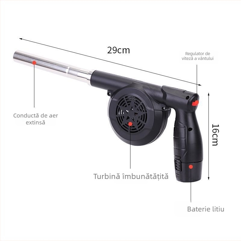 Ventilator pentru grătar exterior, 21V, reîncărcabil, wireless, montat în mașină, aprinderea focului