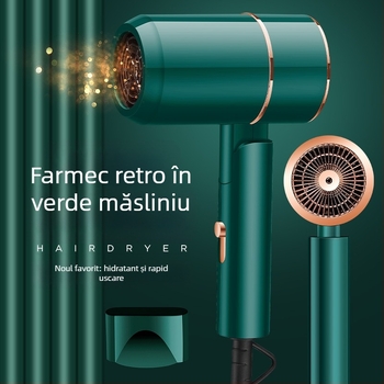 Uscător de păr pentru uz casnic, cu flux de aer puternic și lumină albastră — 1200W, 220V, 3 viteze, protecție la supraîncălzire