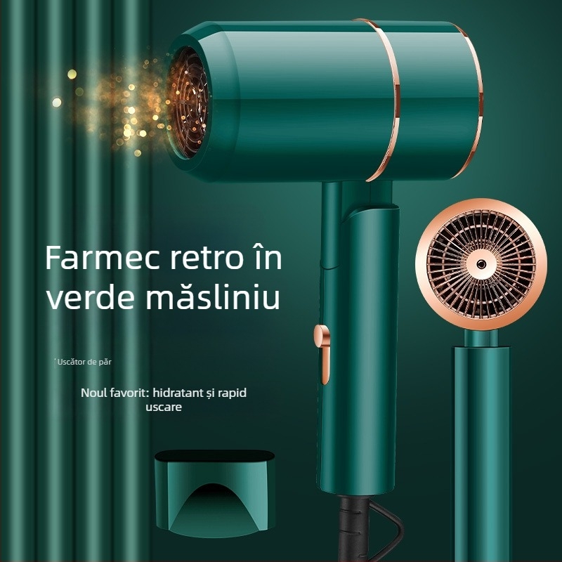 Uscător de păr pentru uz casnic, cu flux de aer puternic și lumină albastră — 1200W, 220V, 3 viteze, protecție la supraîncălzire