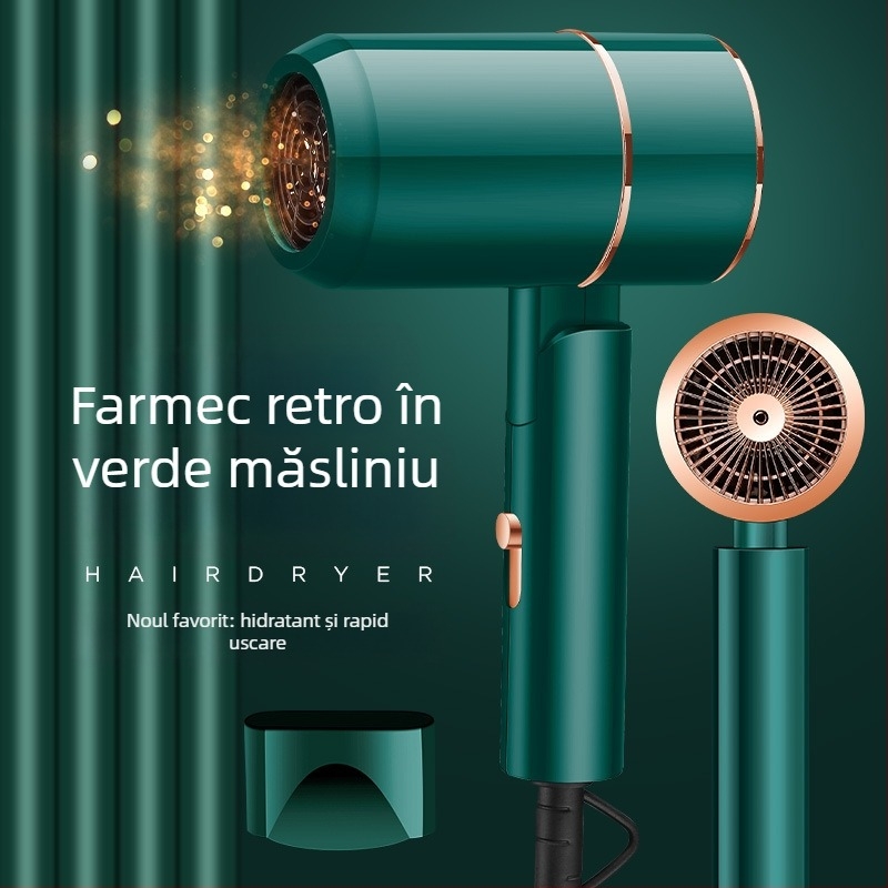 Uscător de păr pentru uz casnic, cu flux de aer puternic și lumină albastră — 1200W, 220V, 3 viteze, protecție la supraîncălzire