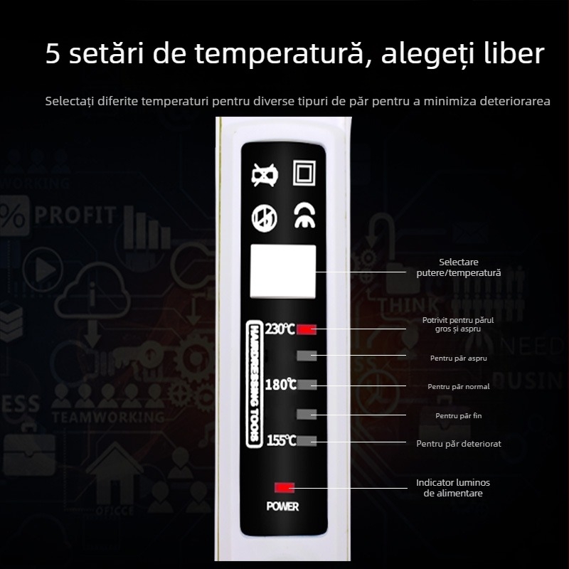 Fier de păr profesional cu plăci late și control al temperaturii, pentru păr ud sau uscat