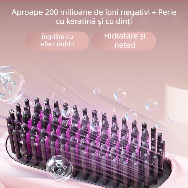 Pieptene termic fără fir pentru păr, îndreptare și onduleuri, cu ioni, încălzire ceramică, 31 mm, 4 niveluri temperatură, 35W, 3.7V, protecție la arsură