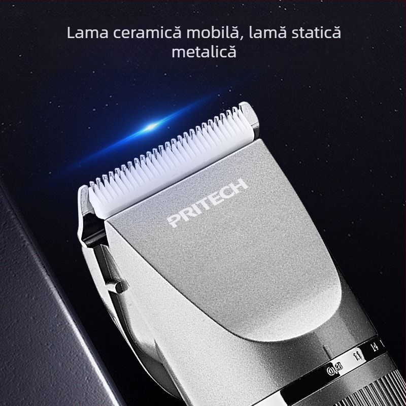 Pritech Aparat de tuns păr reîncărcabil cu afișaj digital, baterie încorporată 1200-2000 mAh, autonomie 1-3 ore, motor cu perii, lame din oțel inoxidabil