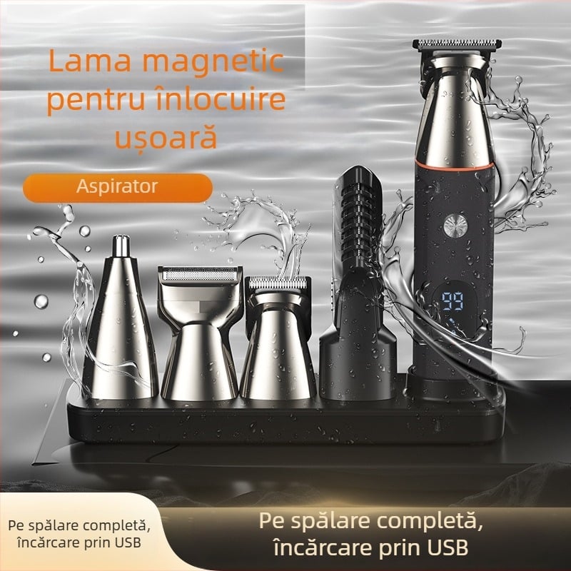 LK-881 Magnetică Tuns Păr cu Afișaj Digital – 6 în 1, Reîncărcabil, Rezistent la Apă, Motor cu Perii