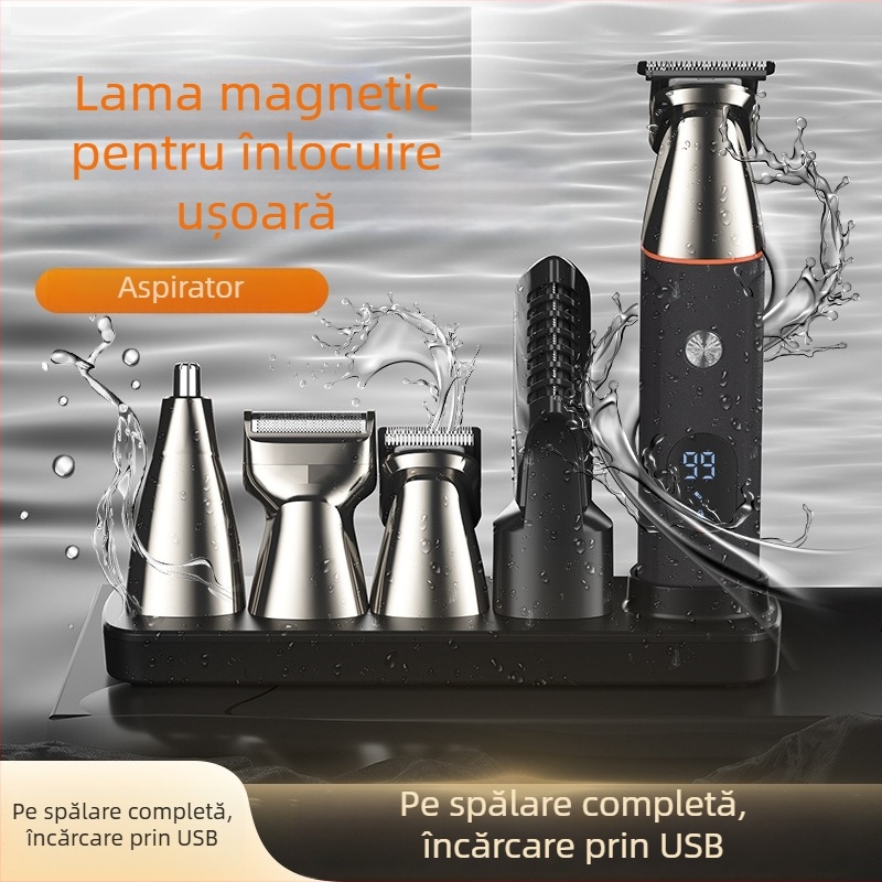 LK-881 Magnetică Tuns Păr cu Afișaj Digital – 6 în 1, Reîncărcabil, Rezistent la Apă, Motor cu Perii