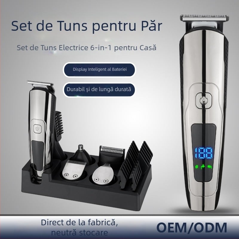 Mașină de tuns electrică, reîncărcabilă, rezistentă la apă, lamă din oțel inoxidabil, baterie încorporată 1200–2000mAh, autonomie 1–3 h