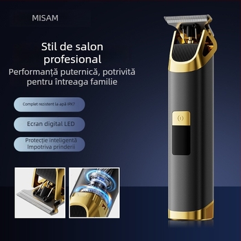 Trimmer electric pentru păr pentru uz casnic - încărcare USB, afișaj LED, baterie încorporată 1200-2000 mAh, lame din oțel inoxidabil, rezistent la apă