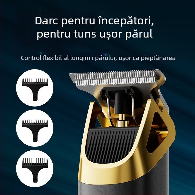 Trimmer electric pentru păr pentru uz casnic - încărcare USB, afișaj LED, baterie încorporată 1200-2000 mAh, lame din oțel inoxidabil, rezistent la apă