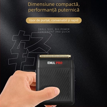 Bill 400 Mini Razor — Încărcabil, Motor cu perii, Cap de tăiere din aliaj titan, Baterie 1000–1200mAh, Rezistent la apă