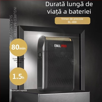 Bill 400 Mini Razor — Încărcabil, Motor cu perii, Cap de tăiere din aliaj titan, Baterie 1000–1200mAh, Rezistent la apă