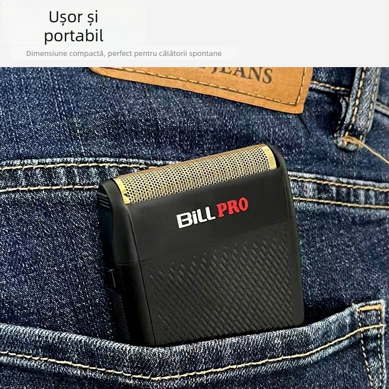 Bill 400 Mini Razor — Încărcabil, Motor cu perii, Cap de tăiere din aliaj titan, Baterie 1000–1200mAh, Rezistent la apă
