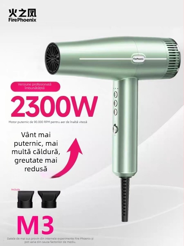 Fire Phoenix uscător de păr profesional pentru salon, motor fără perii, 2000W, 220V, control temperatură rece/cald, ioni negativi