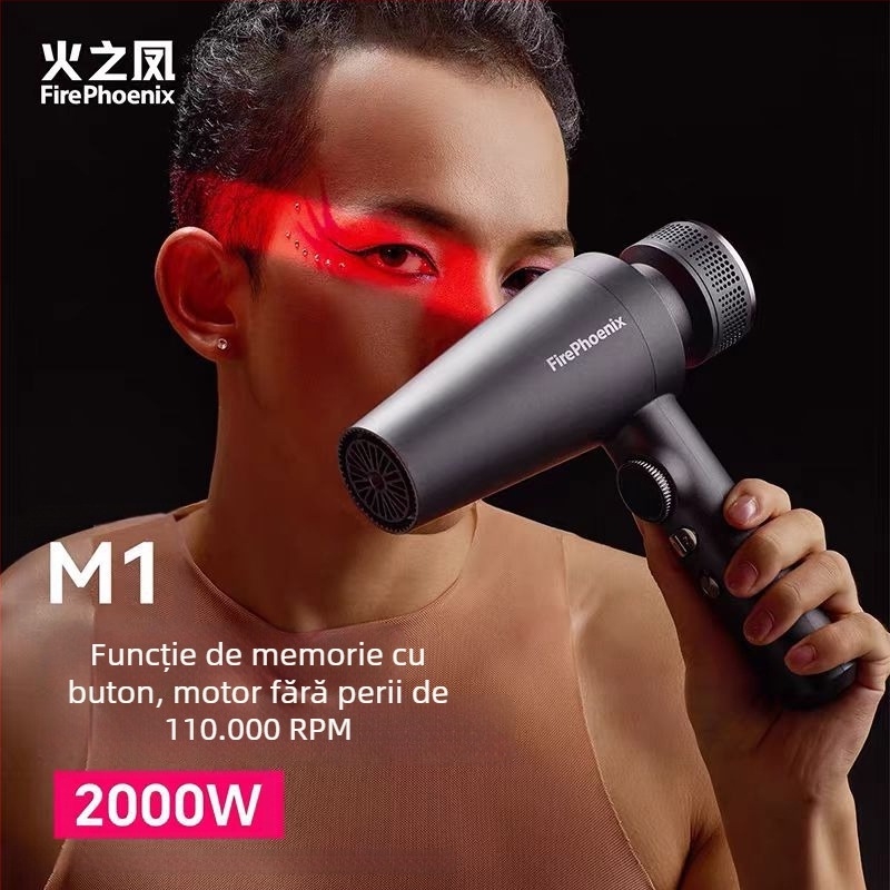 Fire Phoenix uscător de păr profesional pentru salon, motor fără perii, 2000W, 220V, control temperatură rece/cald, ioni negativi