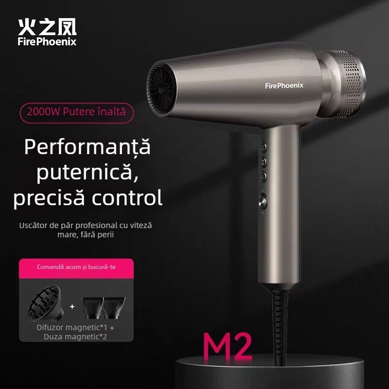 Fire Phoenix uscător de păr profesional pentru salon, motor fără perii, 2000W, 220V, control temperatură rece/cald, ioni negativi