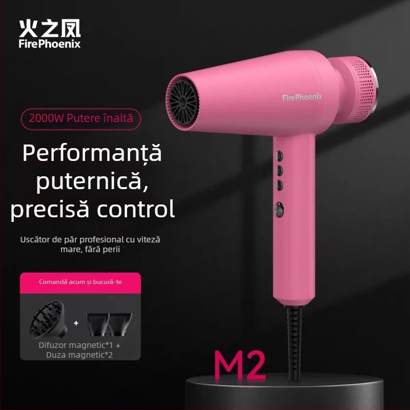 Fire Phoenix uscător de păr profesional pentru salon, motor fără perii, 2000W, 220V, control temperatură rece/cald, ioni negativi