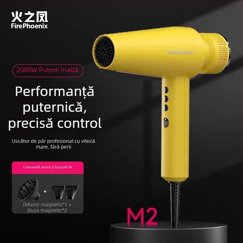 Fire Phoenix uscător de păr profesional pentru salon, motor fără perii, 2000W, 220V, control temperatură rece/cald, ioni negativi