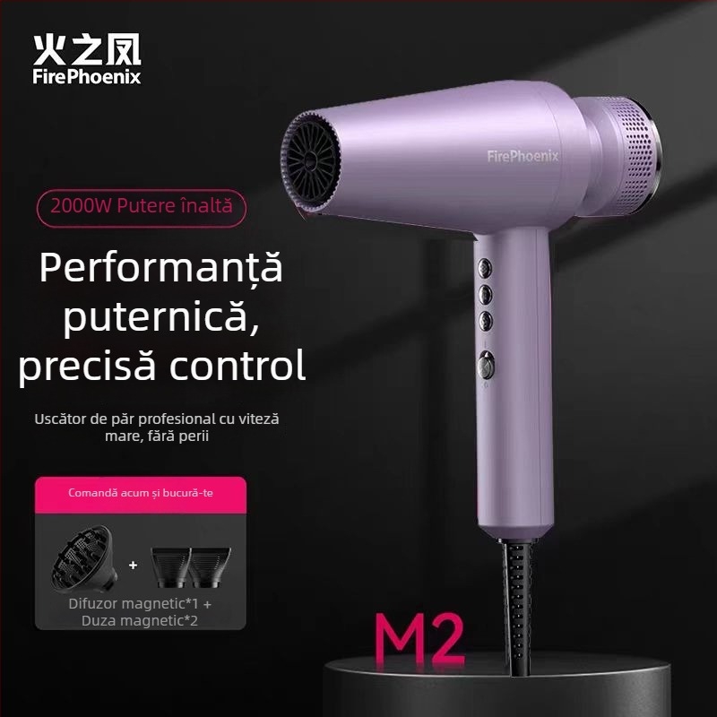 Fire Phoenix uscător de păr profesional pentru salon, motor fără perii, 2000W, 220V, control temperatură rece/cald, ioni negativi