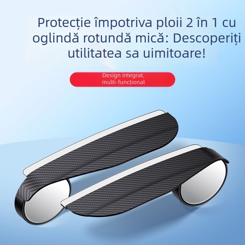 Oglindă retrovizoare cu protecție la ploaie și oglindă mică rotundă integrată – material: ABS+ sticlă; model: oglindă mică rotundă; tip oglindă: plat; compatibil: universal