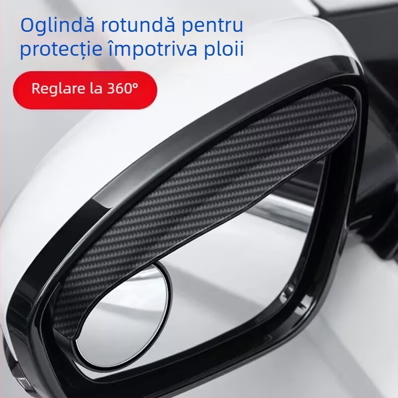 Oglindă retrovizoare cu protecție la ploaie și oglindă mică rotundă integrată – material: ABS+ sticlă; model: oglindă mică rotundă; tip oglindă: plat; compatibil: universal