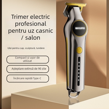 Trimmer de păr pentru uz casnic - Putere mare, alimentare duală (încărcare/baterie), Motor cu perii, Lamă din oțel inoxidabil, Baterie încorporată 300-500 mAh, 0-1 h funcționare, zgomot redus sub 36 dB