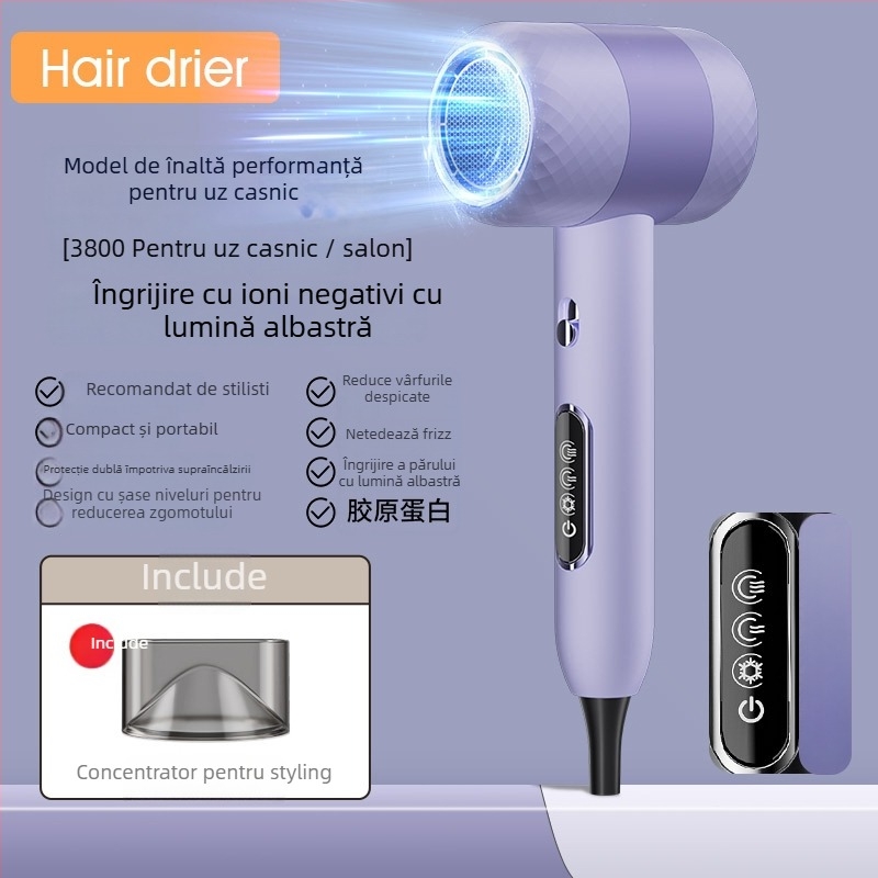 Uscător de păr LD-1201, 1200W motor cu perii, aer cal, 3 trepte de viteză, 220V