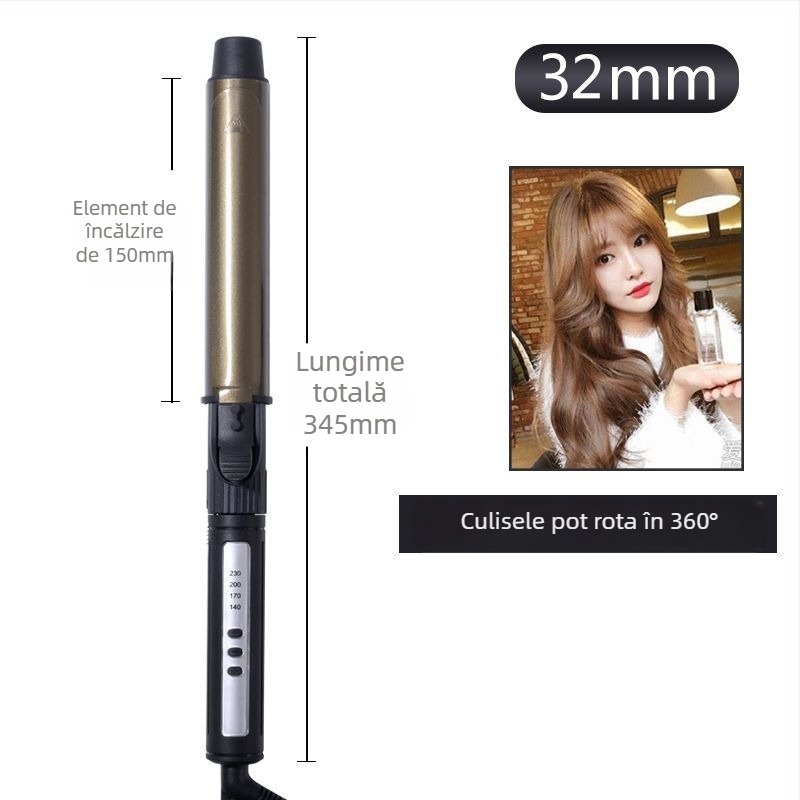 Ondulator rotativ profesional pentru studio, tambur mare de 31 mm sau mai mare, 3‑în‑1 uscare/ondulare/netezire; încălzitor ceramic turmalin; reglaj temperatură