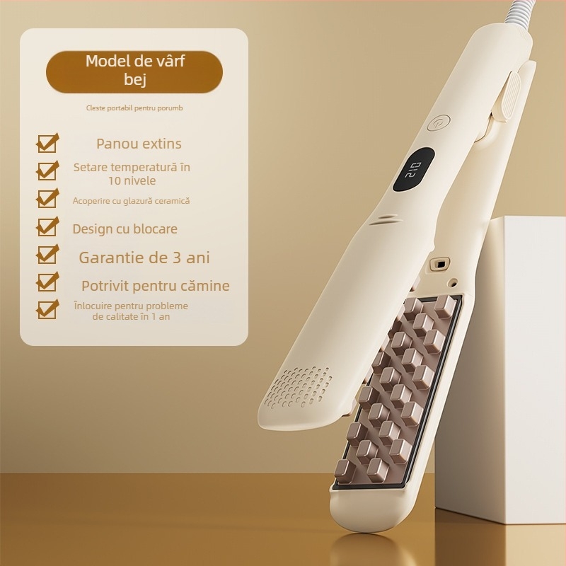 Ustensilă de styling păr 3 în 1 pentru păr uscat, creț și drept, cu cilindru din turmalină ceramică, diametru 31 mm sau mai mare, alimentare fără fir cu baterie litiu