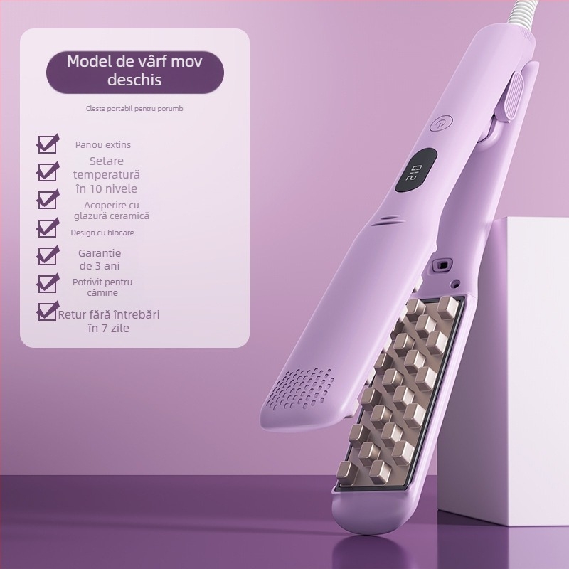 Ustensilă de styling păr 3 în 1 pentru păr uscat, creț și drept, cu cilindru din turmalină ceramică, diametru 31 mm sau mai mare, alimentare fără fir cu baterie litiu