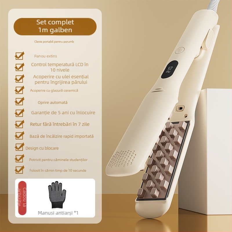 Ustensilă de styling păr 3 în 1 pentru păr uscat, creț și drept, cu cilindru din turmalină ceramică, diametru 31 mm sau mai mare, alimentare fără fir cu baterie litiu