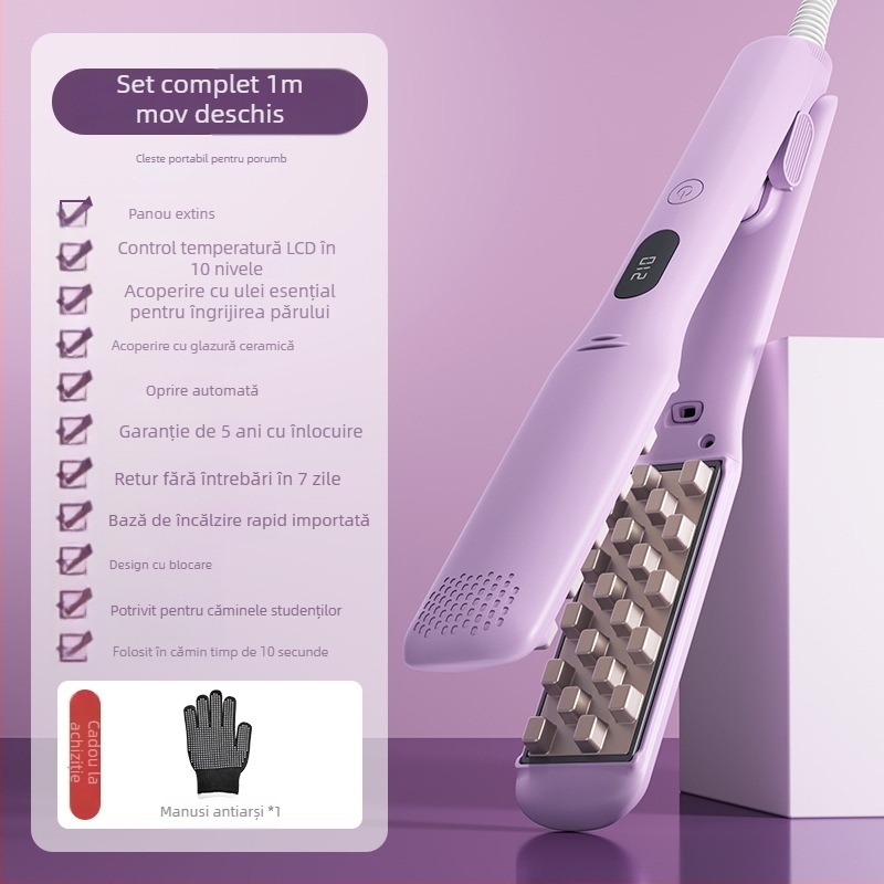 Ustensilă de styling păr 3 în 1 pentru păr uscat, creț și drept, cu cilindru din turmalină ceramică, diametru 31 mm sau mai mare, alimentare fără fir cu baterie litiu