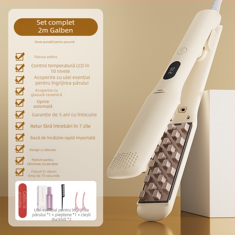 Ustensilă de styling păr 3 în 1 pentru păr uscat, creț și drept, cu cilindru din turmalină ceramică, diametru 31 mm sau mai mare, alimentare fără fir cu baterie litiu