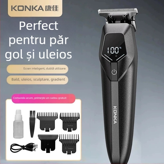Konka aparat de tuns păr pentru uz casnic, reîncărcabil, lame din oțel inoxidabil, baterie încorporată, autonomie 1–3 ore, funcționare silențioasă sub 36 dB